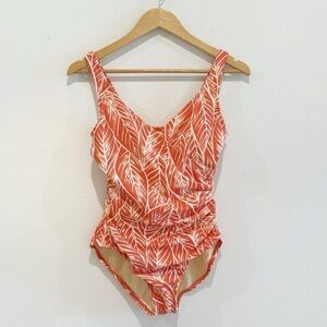 Lands' End Orange Coral Leaf pattern One Piece Swimwear Size 6